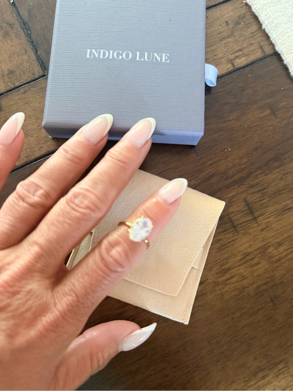 Indigo Lune Gold Oval Crystal Ring in White